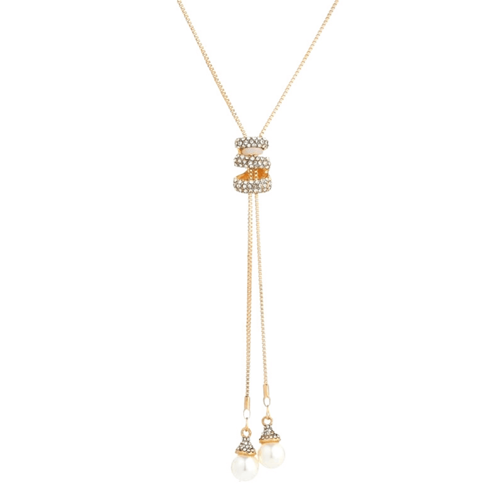 Collier à chaîne longue avec pendentif en forme de pompon en métal, strass, - EMAKUJITIA