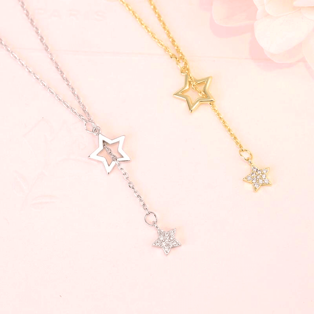 Collier chaîne pendentif étoiles serties de pierre de zircon - EMAKUJITIA