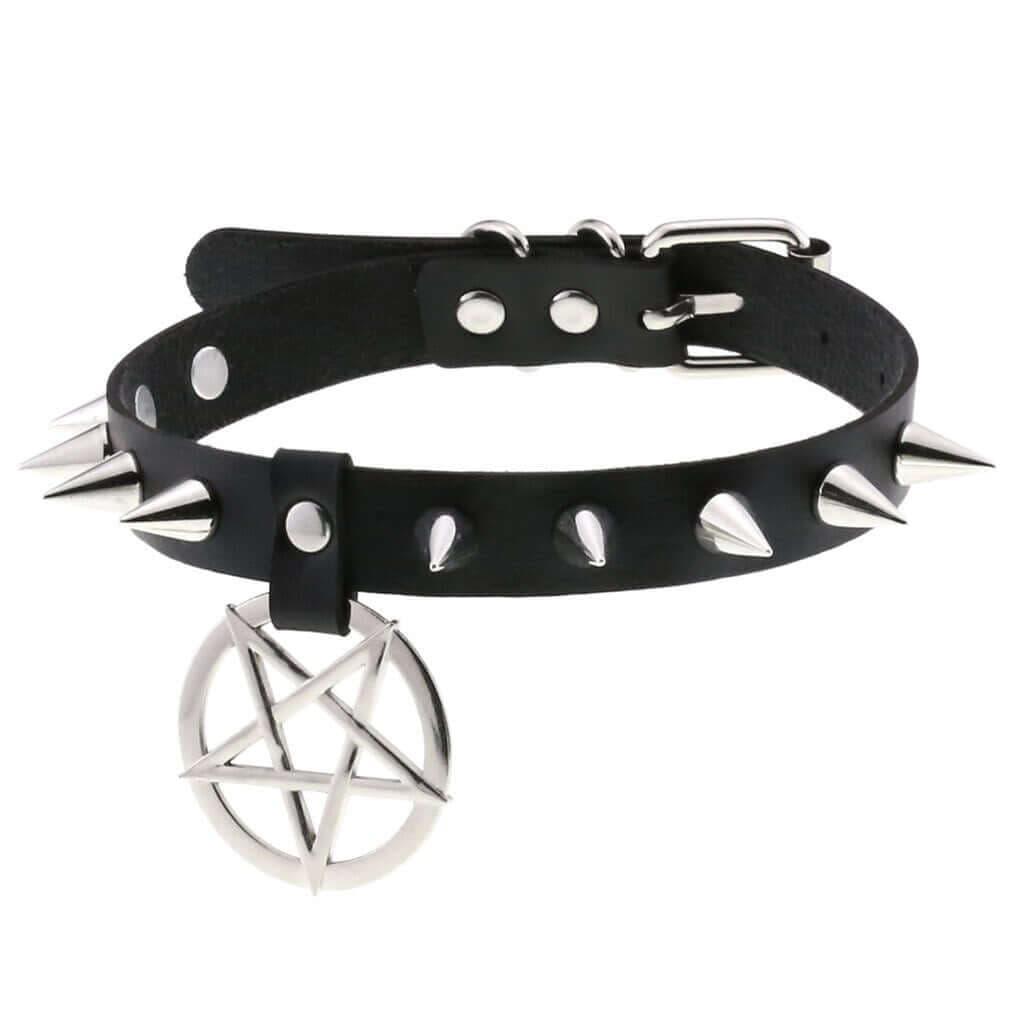Collier ras du cou en cuir synthétique avec pics en alliage - EMAKUJITIA