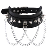 Collier ras du cou en similicuir avec pics et chaînes en alliage pour femmes - EMAKUJITIA