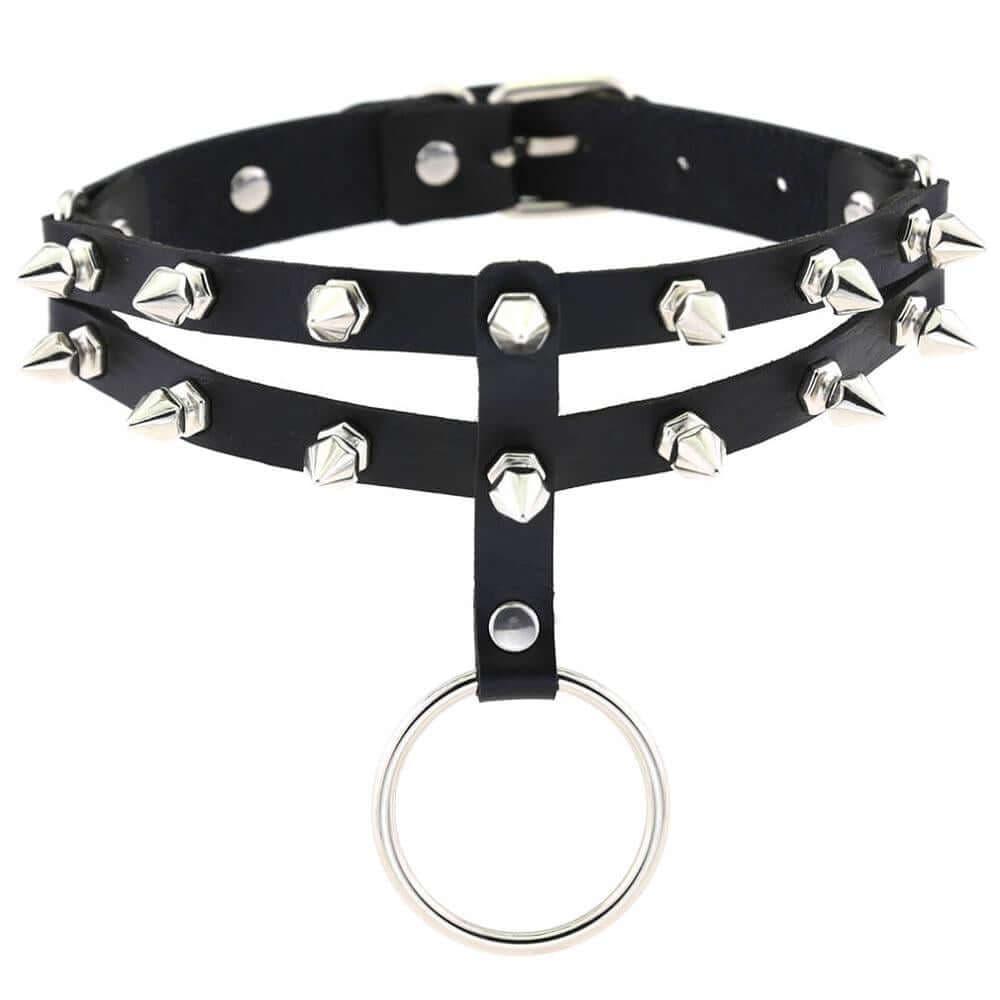 Collier ras du cou en similicuir avec pics et chaînes en alliage pour femmes - EMAKUJITIA