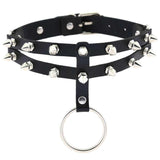 Collier ras du cou en similicuir avec pics et chaînes en alliage pour femmes - EMAKUJITIA