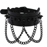 Collier ras du cou en similicuir avec pics et chaînes en alliage pour femmes - EMAKUJITIA
