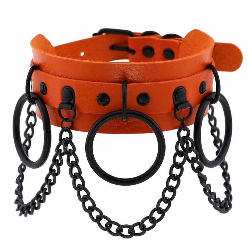 Collier ras du cou gothique en similicuir avec chaînes pour femmes - EMAKUJITIA