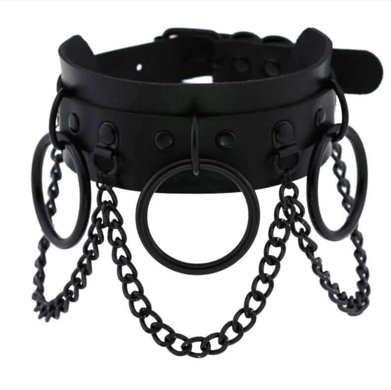 Collier ras du cou gothique en similicuir avec chaînes pour femmes - EMAKUJITIA