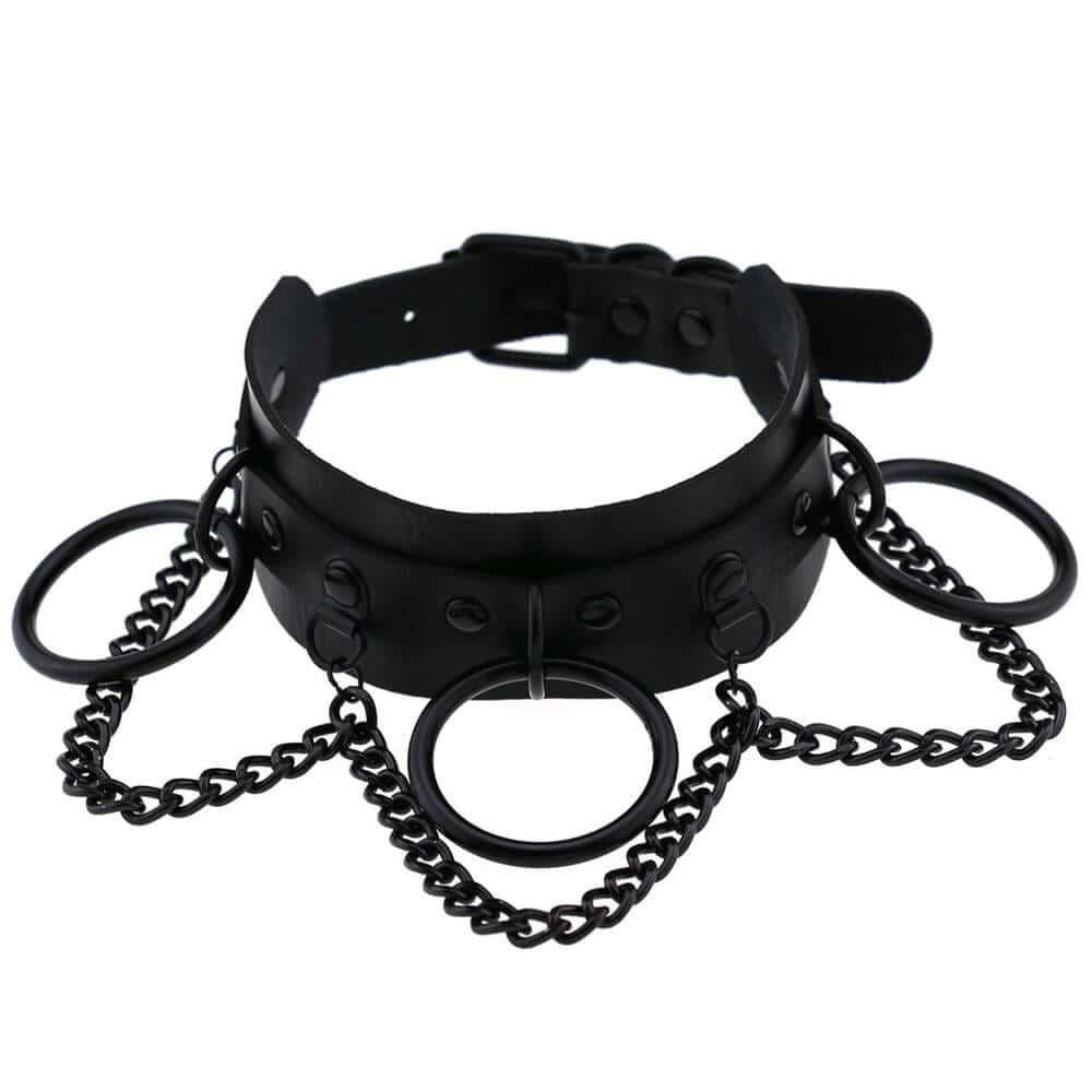 Collier ras du cou gothique en similicuir avec chaînes pour femmes - EMAKUJITIA