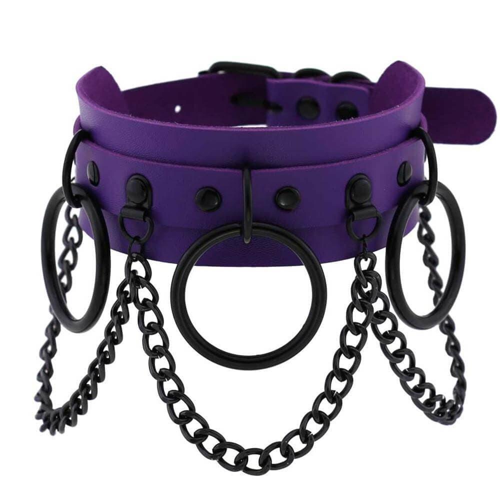 Collier ras du cou gothique en similicuir avec chaînes pour femmes - EMAKUJITIA