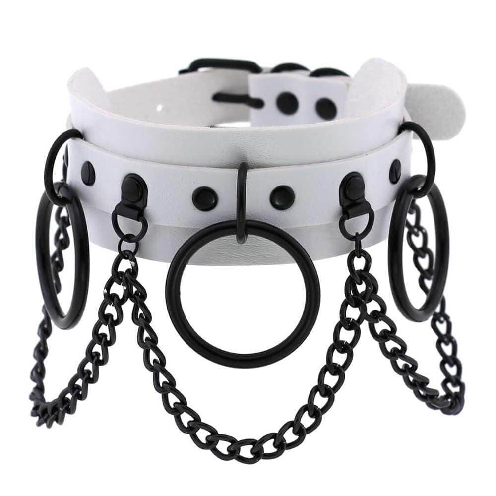 Collier ras du cou gothique en similicuir avec chaînes pour femmes - EMAKUJITIA
