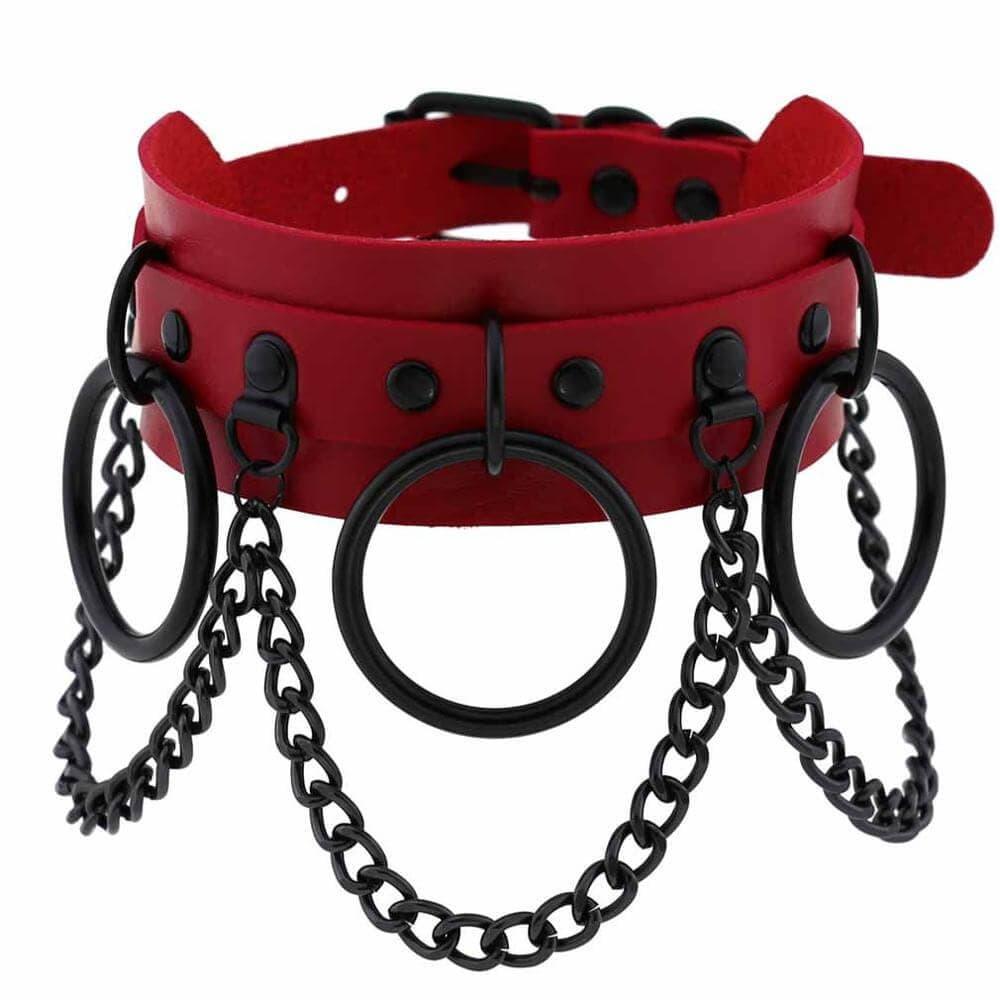 Collier ras du cou gothique en similicuir avec chaînes pour femmes - EMAKUJITIA