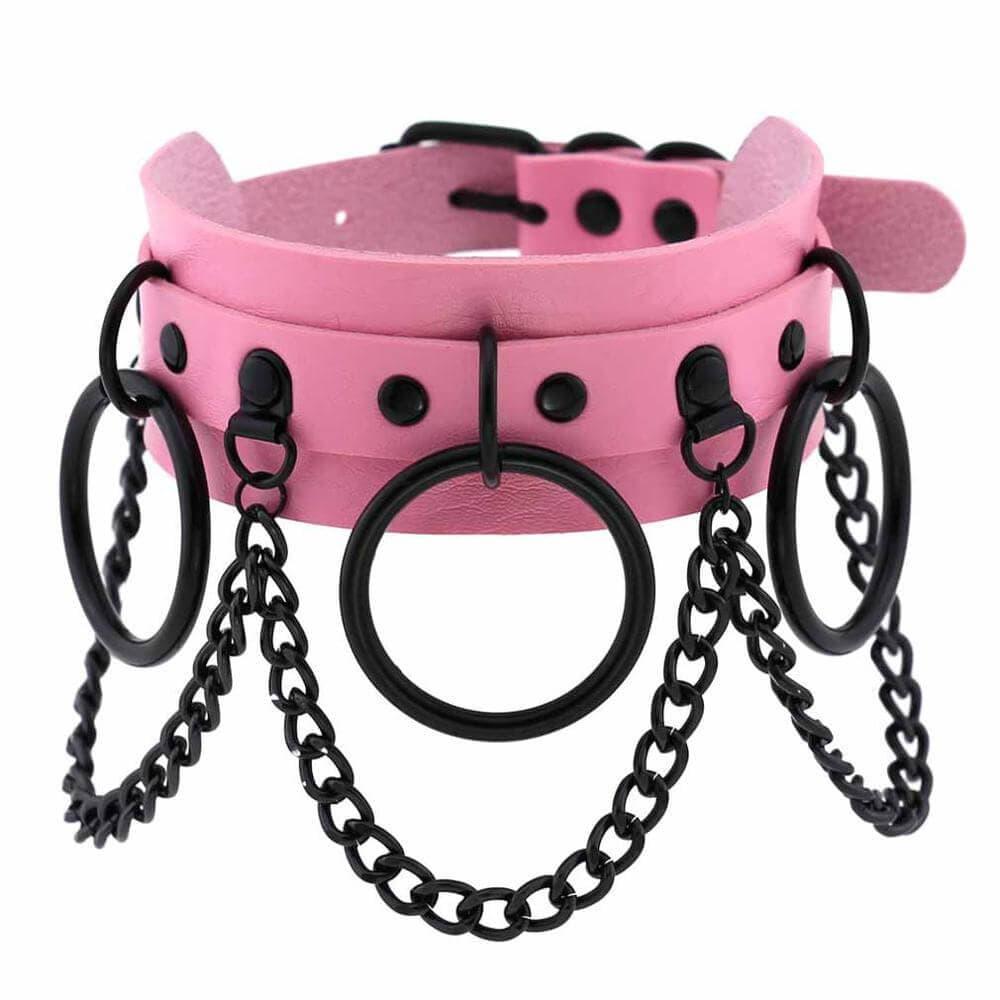 Collier ras du cou gothique en similicuir avec chaînes pour femmes - EMAKUJITIA