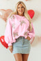 Sweatshirt Oversize Rose Clair en Coton avec Broderie Nœud et Manches Lanterne