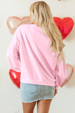 Sweatshirt Oversize Rose Clair en Coton avec Broderie Nœud et Manches Lanterne