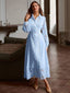 Robe Chemise Élégante Vintage Femme Dentelle Patchwork Taille Haute Manches Bishop