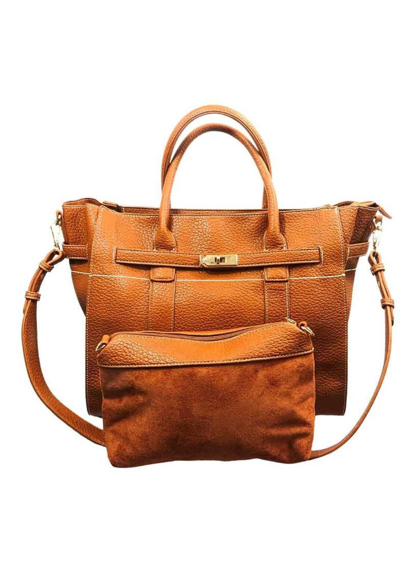Camel handbag with storage pouch