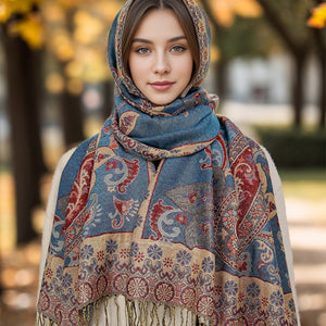 Foulard Femme Style Bohème à Motif Cachemire et Franges Polyester
