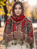 Foulard Femme Style Bohème à Motif Cachemire et Franges Polyester