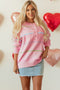 Pull Femme Oversize Rayé Arc-en-ciel Rose en Coton à Épaules Tombantes