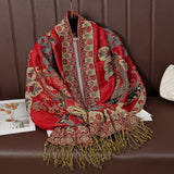 Foulard Femme Style Bohème à Motif Cachemire et Franges Polyester