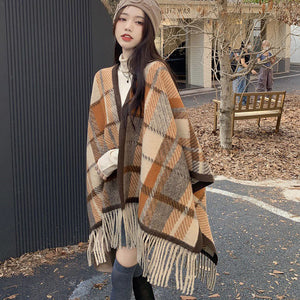 Écharpe Châle Femme Hiver à Franges Polyester Style Ethnique Retro