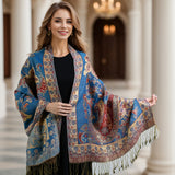 Foulard Femme Style Bohème à Motif Cachemire et Franges Polyester