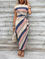 Fitted Striped Polyester Maxi Dress with Waist Belt, Summer Style for Women