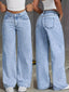 Women's High-Waisted Relaxed Straight Jeans - Light Blue Stretch Cotton