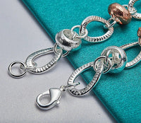 Sterling Silver Heart and Clover Zircon Bracelet