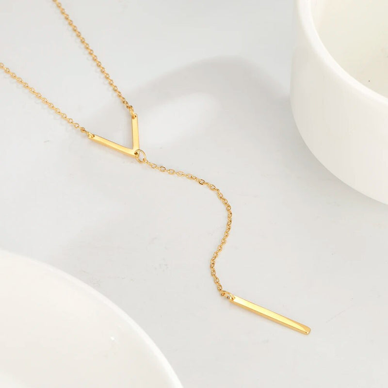 Gold Stainless Steel V-Shaped Necklace for Women and Girls