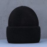 Bonnet Hiver Femme en Fourrure de Lapin Tricoté Chaud Style Minimaliste