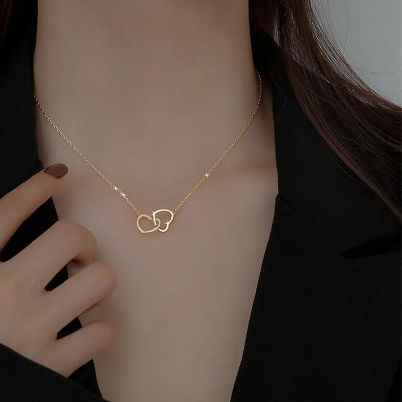 Stainless Steel Intertwined Heart Pendant Necklace