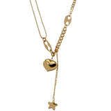 Collier long en acier avec pendentif cœur