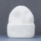 Bonnet Hiver Femme en Fourrure de Lapin Tricoté Chaud Style Minimaliste