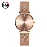 Montre femme Hannah Martin cadran rose gold et bracelet maille milanaise noir