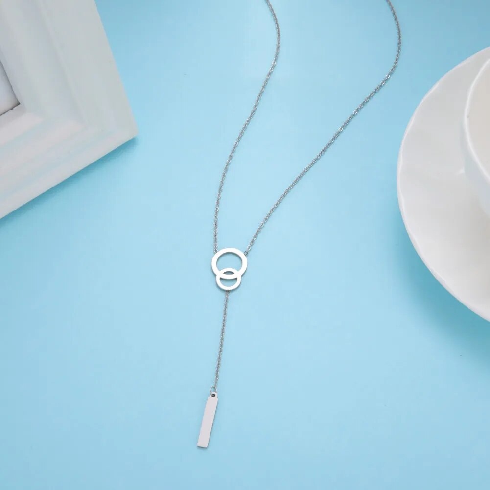 Double Round Stainless Steel Necklace - Minimalist Elegance