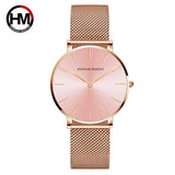 Montre femme Hannah Martin noire avec cadran noir et bracelet maille milanaise noir
