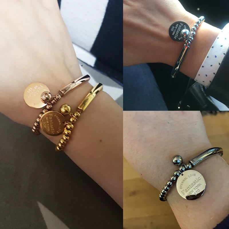 Bracelet en Acier Inoxydable avec Perles pour Femmes