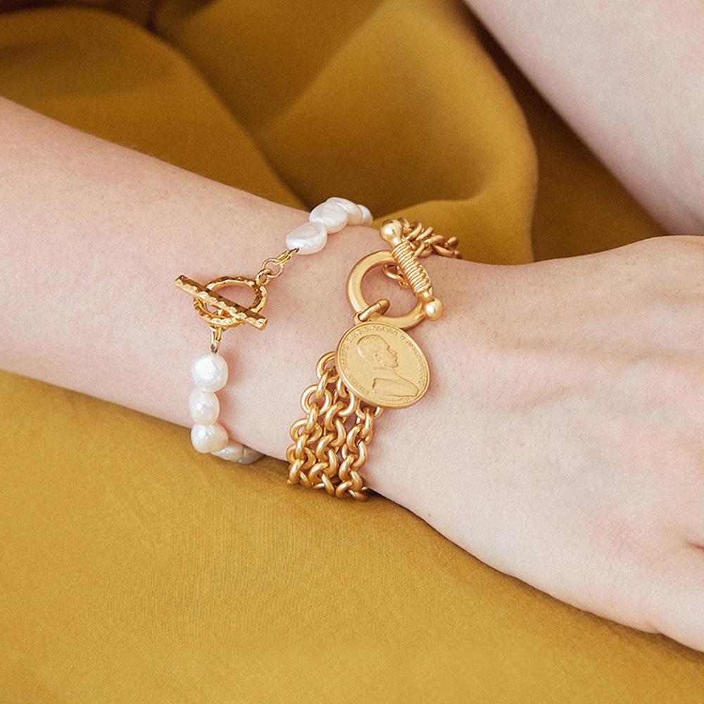Multilayer Chain Bracelet Set with Coin King Head Pendant