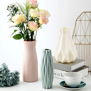 Vase Décoratif Blanc Moderne en Plastique Effet Céramique Nordic
