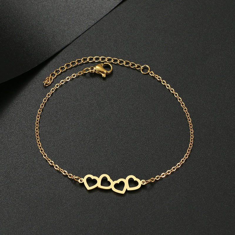 Elegant stainless steel bracelet with hollow heart designs