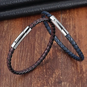 Bracelet en Cuir Véritable et Acier Inoxydable Unisexe