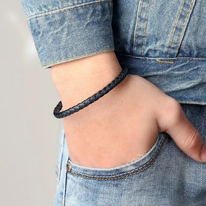 Bracelet en Cuir Véritable et Acier Inoxydable Unisexe
