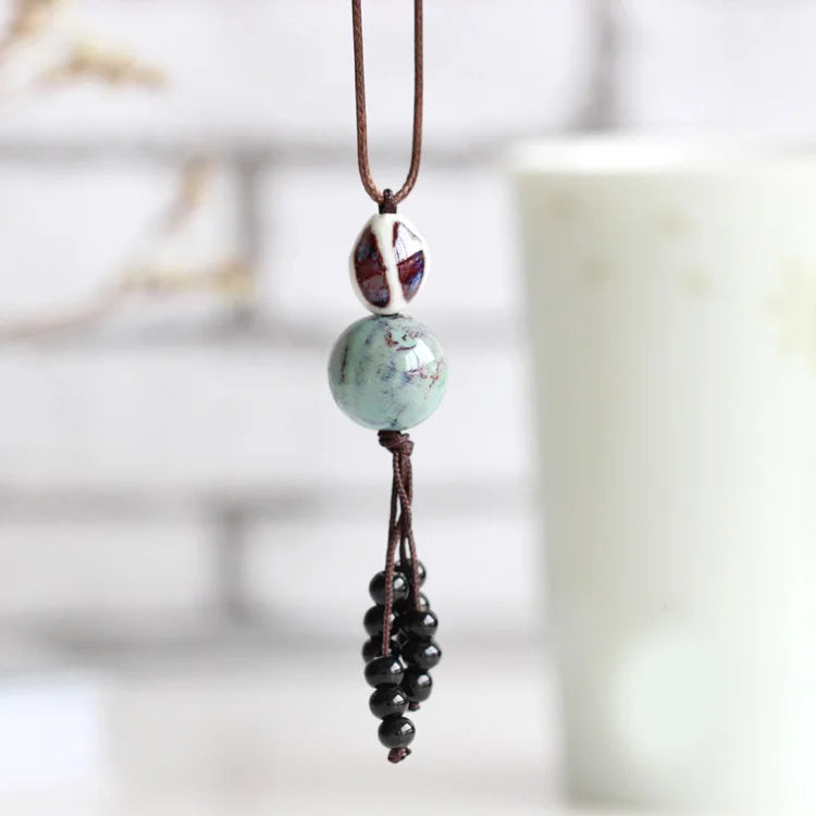 Collier Rétro avec Pendentif en Céramique pour Femmes