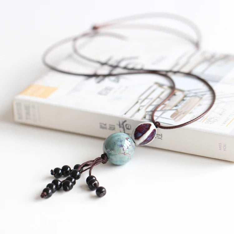 Collier Rétro avec Pendentif en Céramique pour Femmes