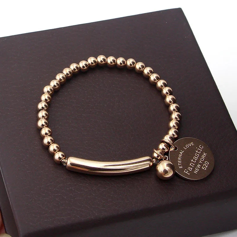 Bracelet en Acier Inoxydable avec Perles pour Femmes