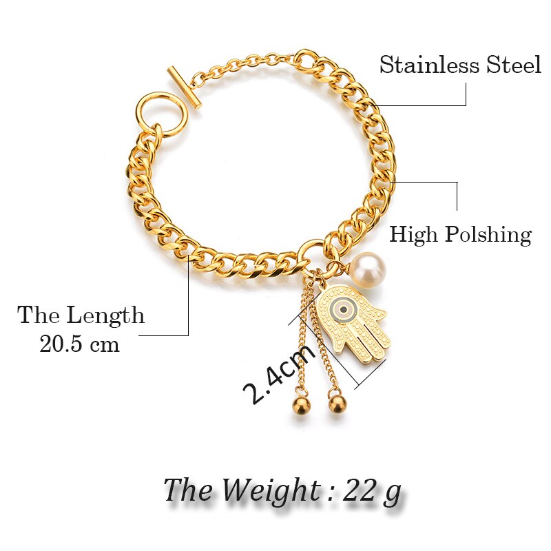 Gold metal bracelet with fatma pendant