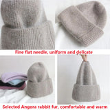 Bonnet Hiver Femme en Fourrure de Lapin Tricoté Chaud Style Minimaliste