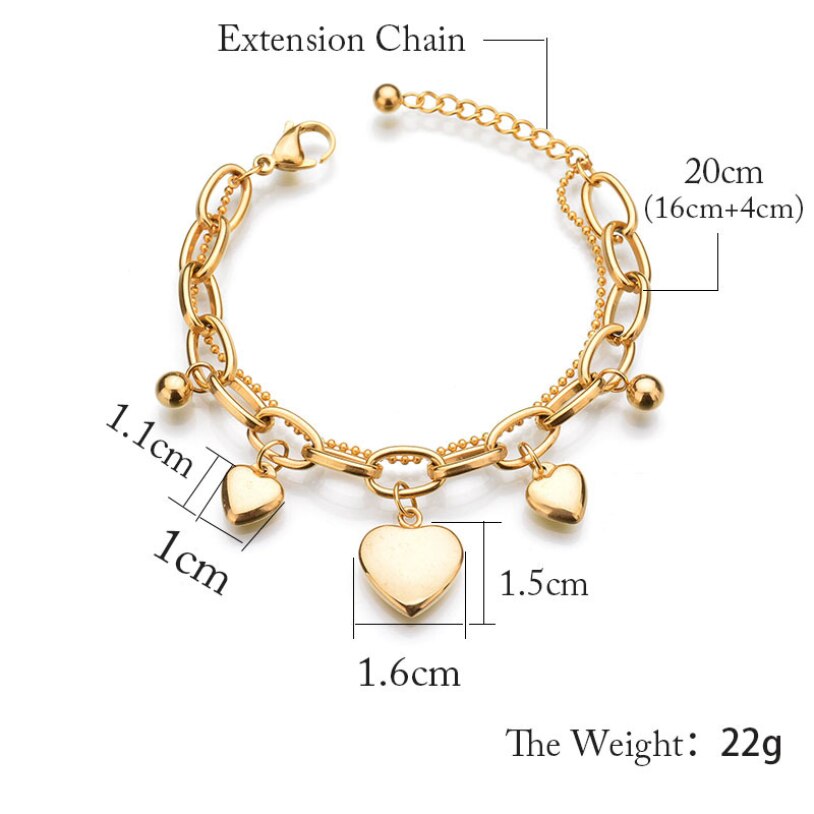 Bracelets chaîne à deux couches en acier inoxydable avec breloques pour femmes