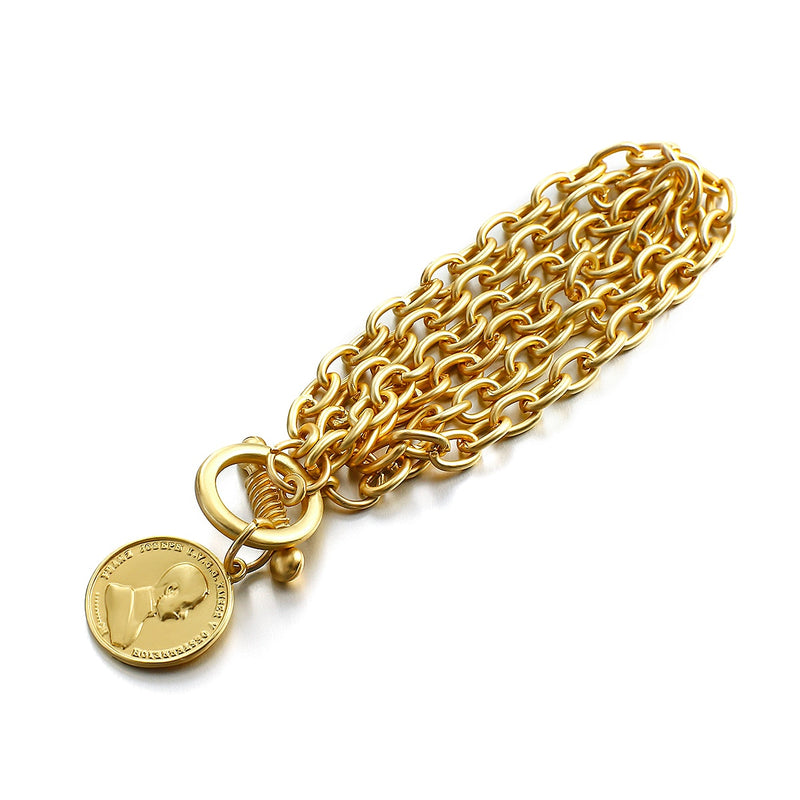 Ensemble de bracelets chaîne  multicouche avec pendentif tête de roi en pièce de monnaie