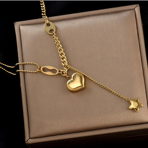Collier long en acier avec pendentif cœur