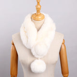 Écharpe Femme en Fourrure de Lapin Véritable Style Hiver avec Pompons Chauds
